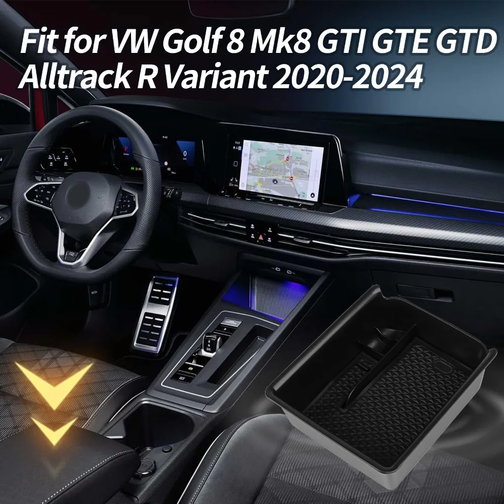 Car Center Console Armrest Secondary Organizer Tray for Volkswagen VW 8 Golf Mk8 GTI GTE GTD Alltrack R Variant 2020-2024