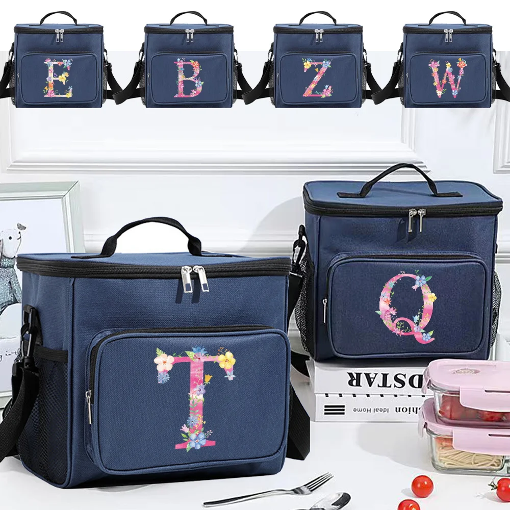 In Stock!  Lunch Cooler Box for Teenagers Blue Color Aesthetic Insulated for Organized Food Storage Printing Pink Letter Series