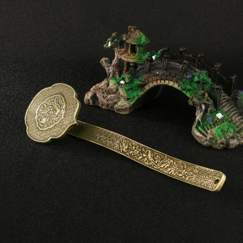 Solid Brass Ruyi Ornament Copper Sculpture Treasure Bowl For Exhibition Hall Study Office Decoration