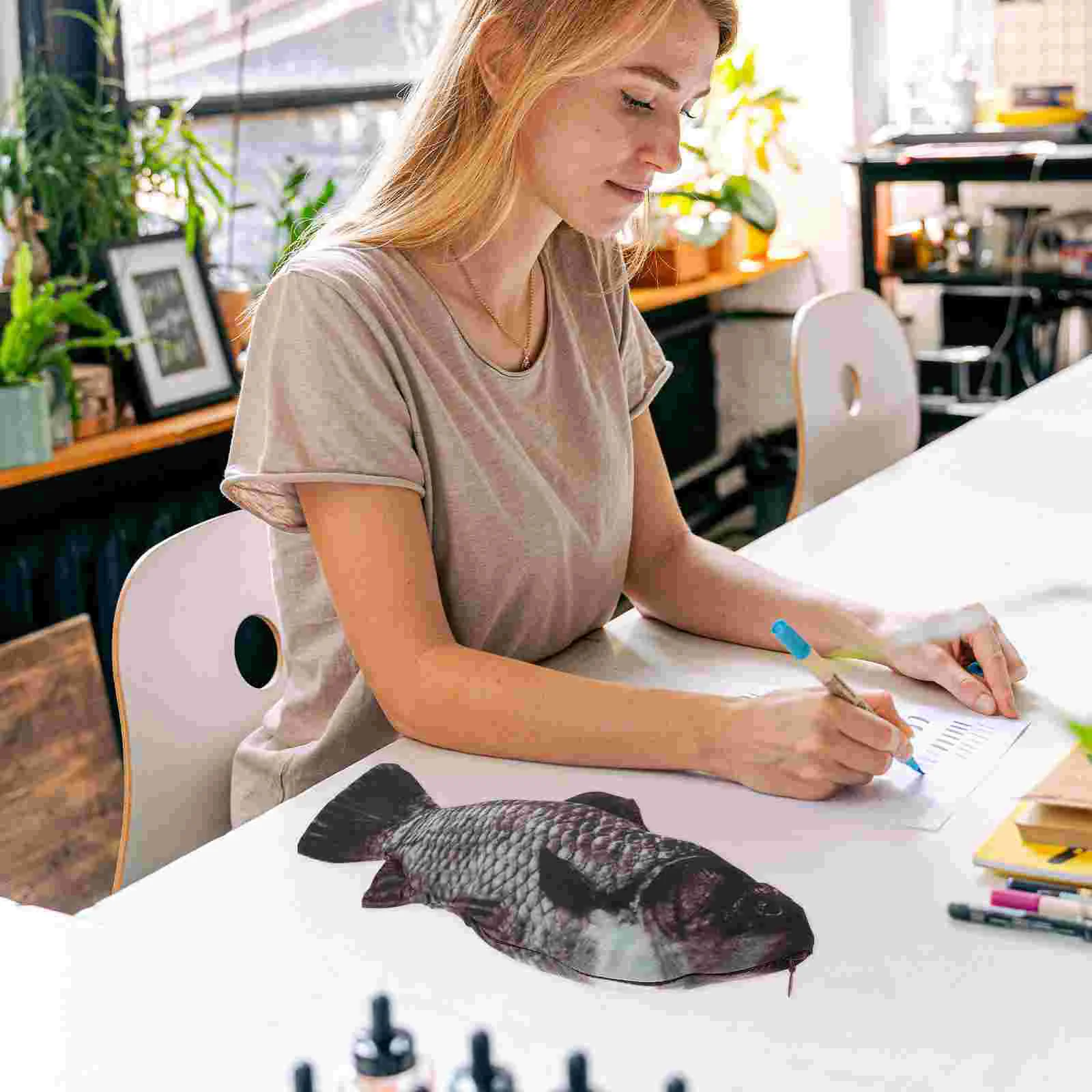 Pencil Case Fish Shape Large Capacity Bag Storage Pouch Multi-function with Zipper