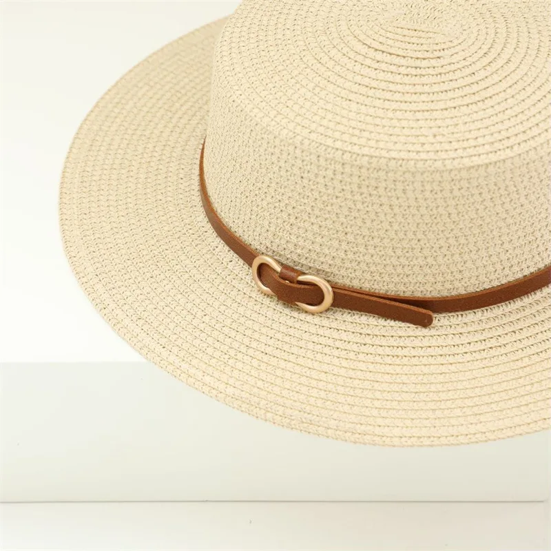 USPOP Summer 2-pieces Straw Hat and Bag Women French Flat Straw Hat with BeltLarge Capacity Straw Tote Bag for Beach Vacation