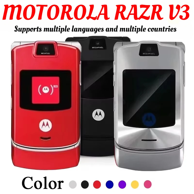 MOTOROLA RAZR V3 Refurbished 90% New-Original Unlocked Clamshell Bluetooth Mobile Phone GSM 850/900/1800/1900 Phone Good Quality