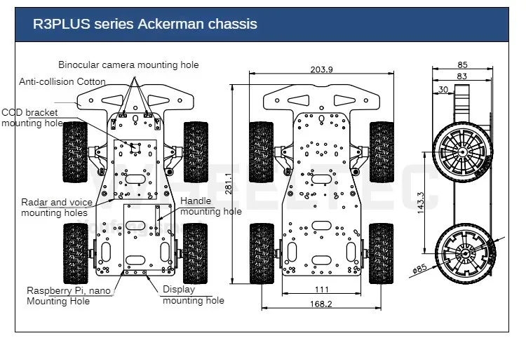 Big Ackerman Wheel 4WD Drive Roboterauto Metallgehäuse Hochpräziser GMR Encoder Motor RC Tank ROS Programmierbares Roboterauto DIY Kit – Detail 24