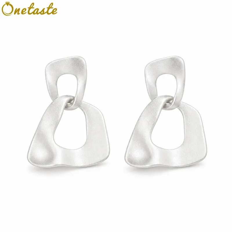925 Sterling Silver Interlinked Irregular Geometric Block Charm Drop Earrings Women Simple Trendy Statement Earring Party Gift