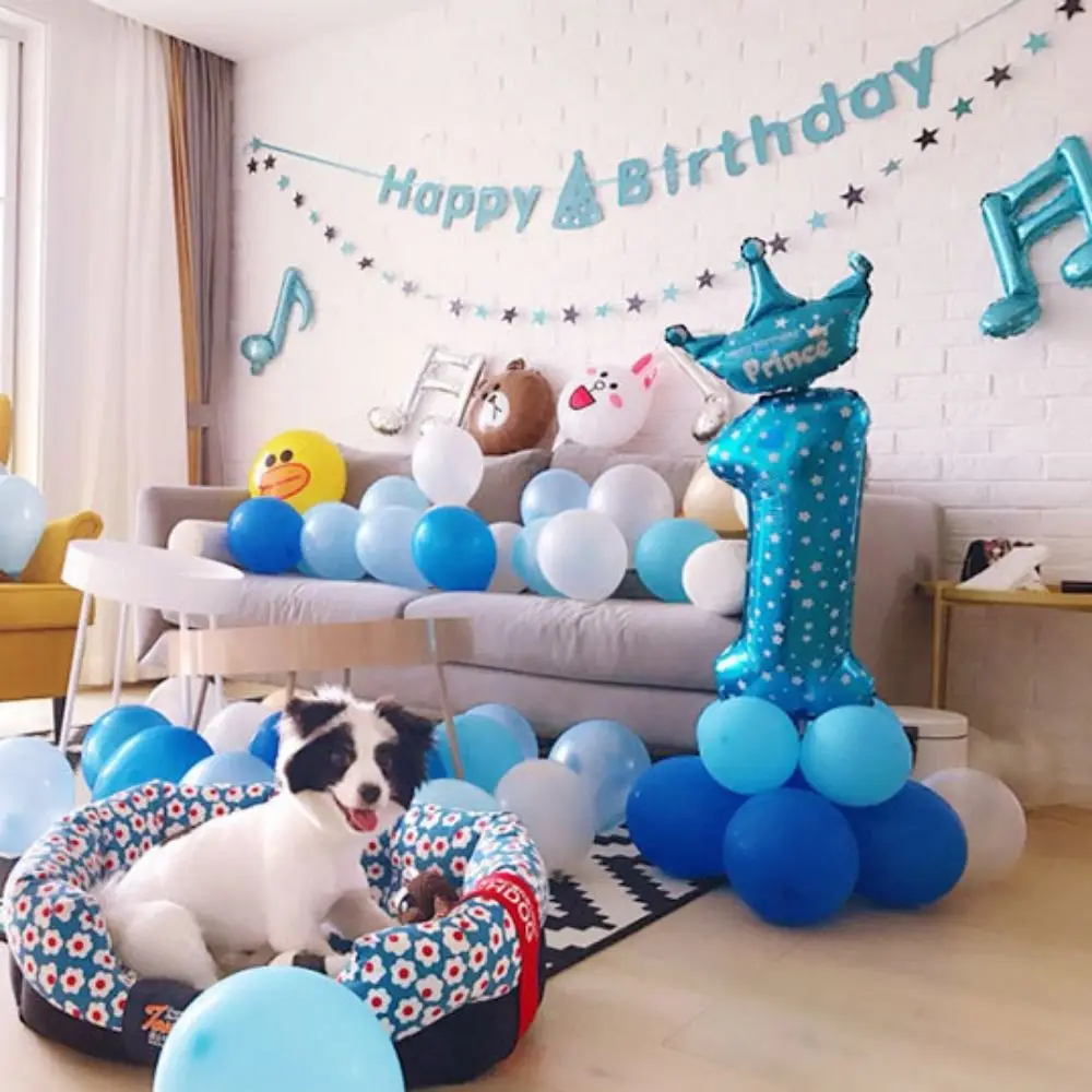 

32in Birthday Party Number Balloon Star Print Blue Pink Number 0-9 Foil Balloon Aluminum Film Cartoon Zoo Theme Decoration