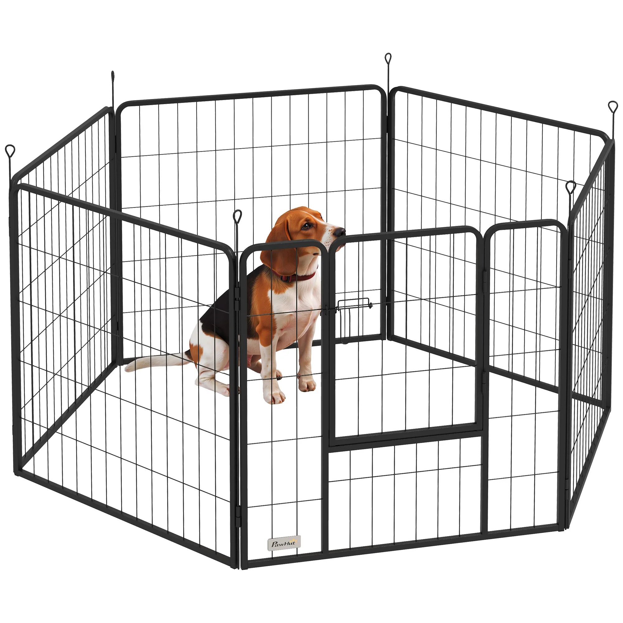 Pawhut 6-Panel Hondenren 80 cm Hoog met Deur Zwart