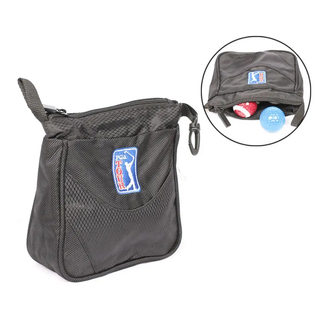 Large Black Zippered Golf Ball Pouch with Snap Buckle Small Golf Tee Holder Training Accessory for Men and Women