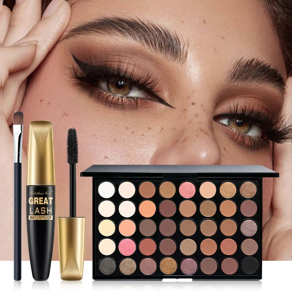 3pcs Makeup Sets for 40 Colors Rainbow Eyeshadow Palette+Black Mascara with 1pc Brush, 3 In 1 Makeup Kit For Daily Party Daily view 4