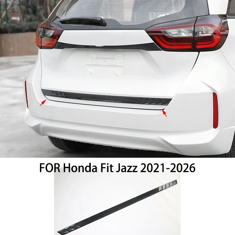 صالح لهوندا صالح جاز 2021-2026 ABS ألياف الكربون كروم الباب الخلفي الخلفي الباب الخلفي غطاء صندوق السيارة غطاء لوحة الزخرفية الكسوة #1