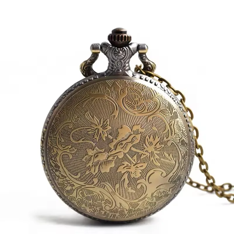 Bronze Quartz Pocket Watch Necklace Clock Pendant Vintage Watch Chain Women Men Pendant Watch Christmas Gift Pocket Watch