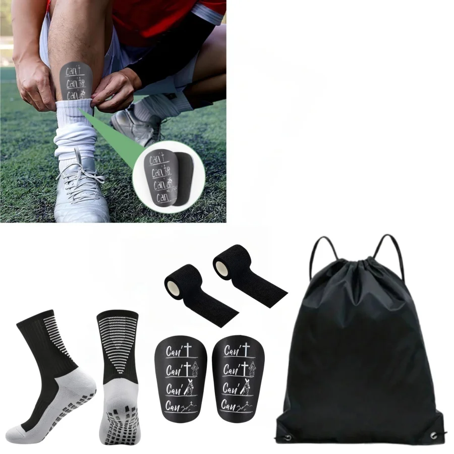 Soccer Mini Shin Guard Kit Anti‑Slip Football Socks Self‑Stick Tape Storage Bag Leg Protective Gear for Football Training