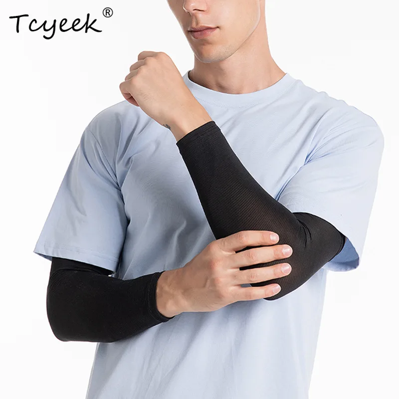 Tcyeek, Lengan Pelindung Matahari Sutra Murbei 92%, Perlindungan UV Berkendara Uniseks, Lengan Lengan Keren Sejuk, Musim Panas 2024 A45719QC