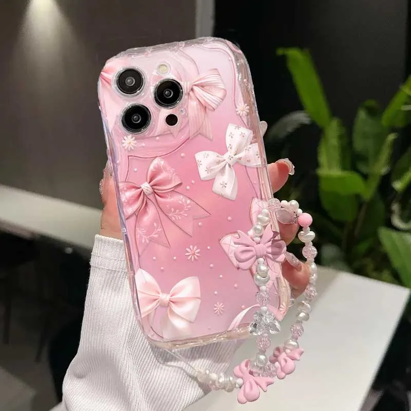 Case For OPPO Reno 15 15F 13F 12F 11F 14F 5G 8 11 12 13 14 Pro 8T 5G Reno 7 4G 5 6 Lite INS Cute Pink Bow Pattern Bracelet Cover