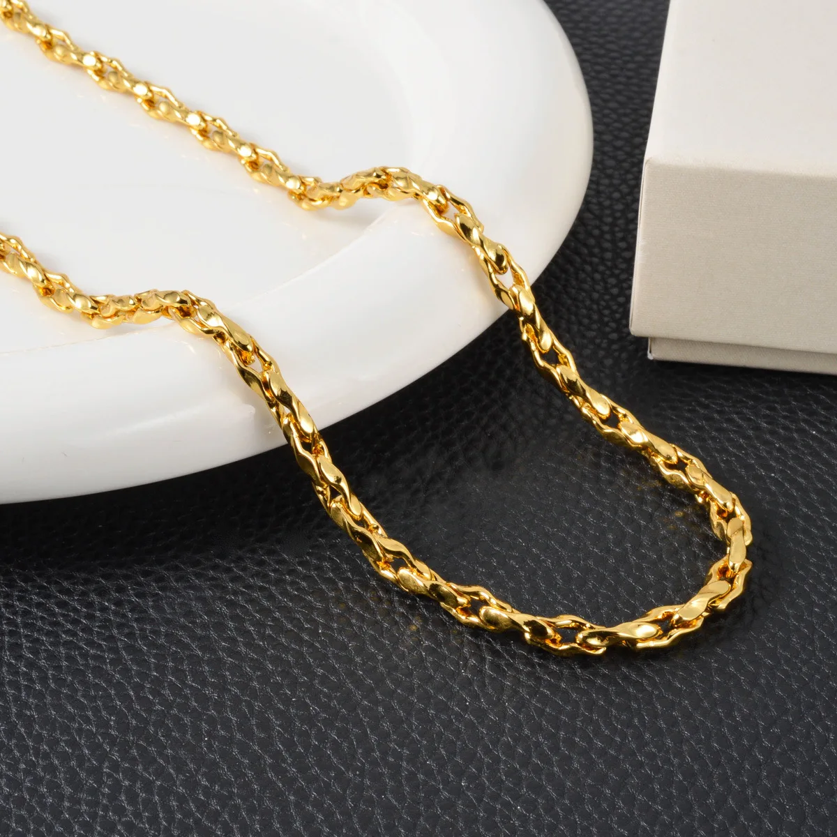 Luxury 24K 9999 Pure Gold real gold Men's and Women's Classic Cuban Chain Imperial Chain Link Necklace