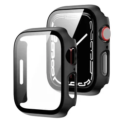 Tempered Glass+Cover For Apple Watch 9 8 7 45mm 41mm PC Bumper Screen Protector Case iWatch Series 7 6 5 4 SE2 44mm 40mm 42mm 38