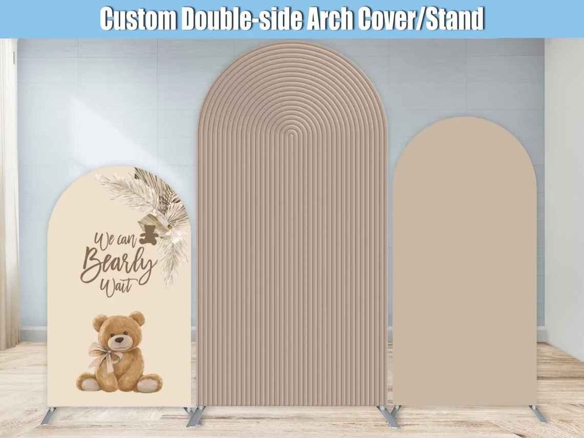 Bear Oh Baby Shower Arch Backdrop Cover We can Bearly Wait Party Stand Frame Panels Chiara Backdrop Template Brown Arched Wall