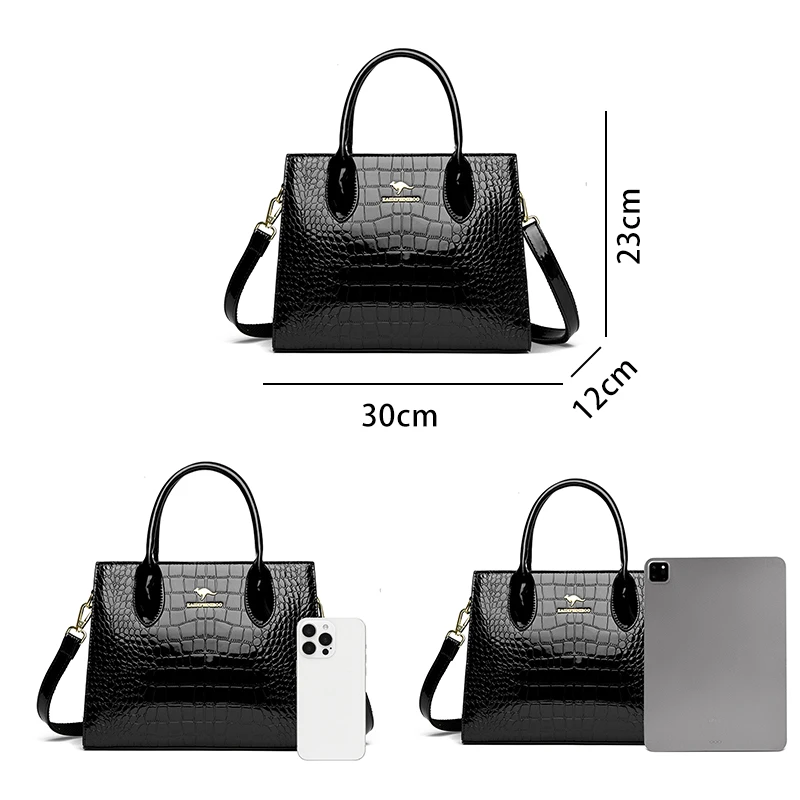 Luxury Patent Leather Crossbody Bags Women Crocodile Pattern Sac 2025 Large Capacity Ladies Shoulder Tote Bags Designer Purse