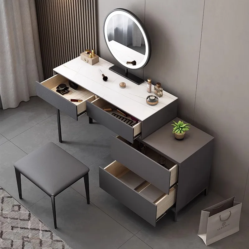 Telescopic dressing table Modern simple small apartment rock slab LED lamp dressing table