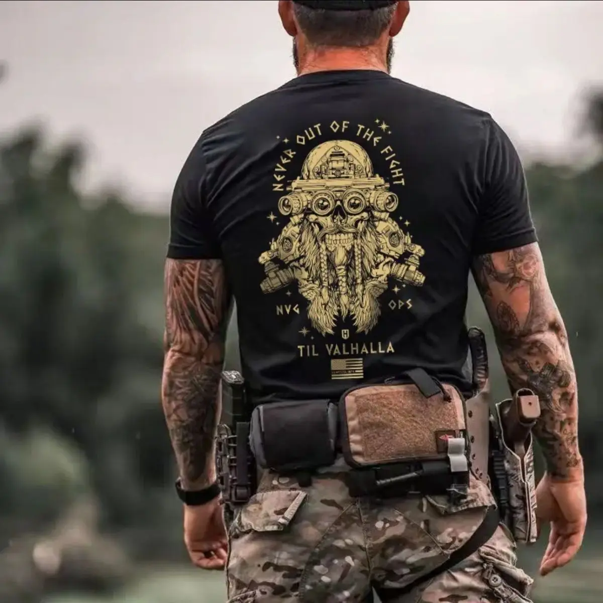 

Summer Tactical Military Fan Crew Neck Half Sleeve American Tough Guy Ins Nordic Myth Printed Men's Short Sleeve Cotton T-Shirt
