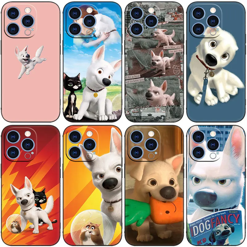 Disney Bolt Dog and Cat Phone Case For Apple iPhone 14 13 12 Mini 11 Pro XR X XS MAX 6S 7 8 Plus 5S SE 2020 2022 Black Cover