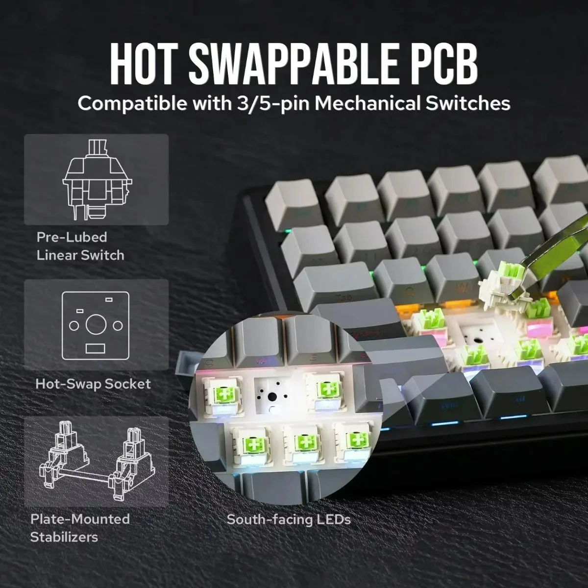 AULA F75 MAX 75% Wireless Mechanical Keyboard with TFT Screen Knob Hot Swappable Wired/Bluetooth/2.4G E-sports Gaming Keyboard image 4