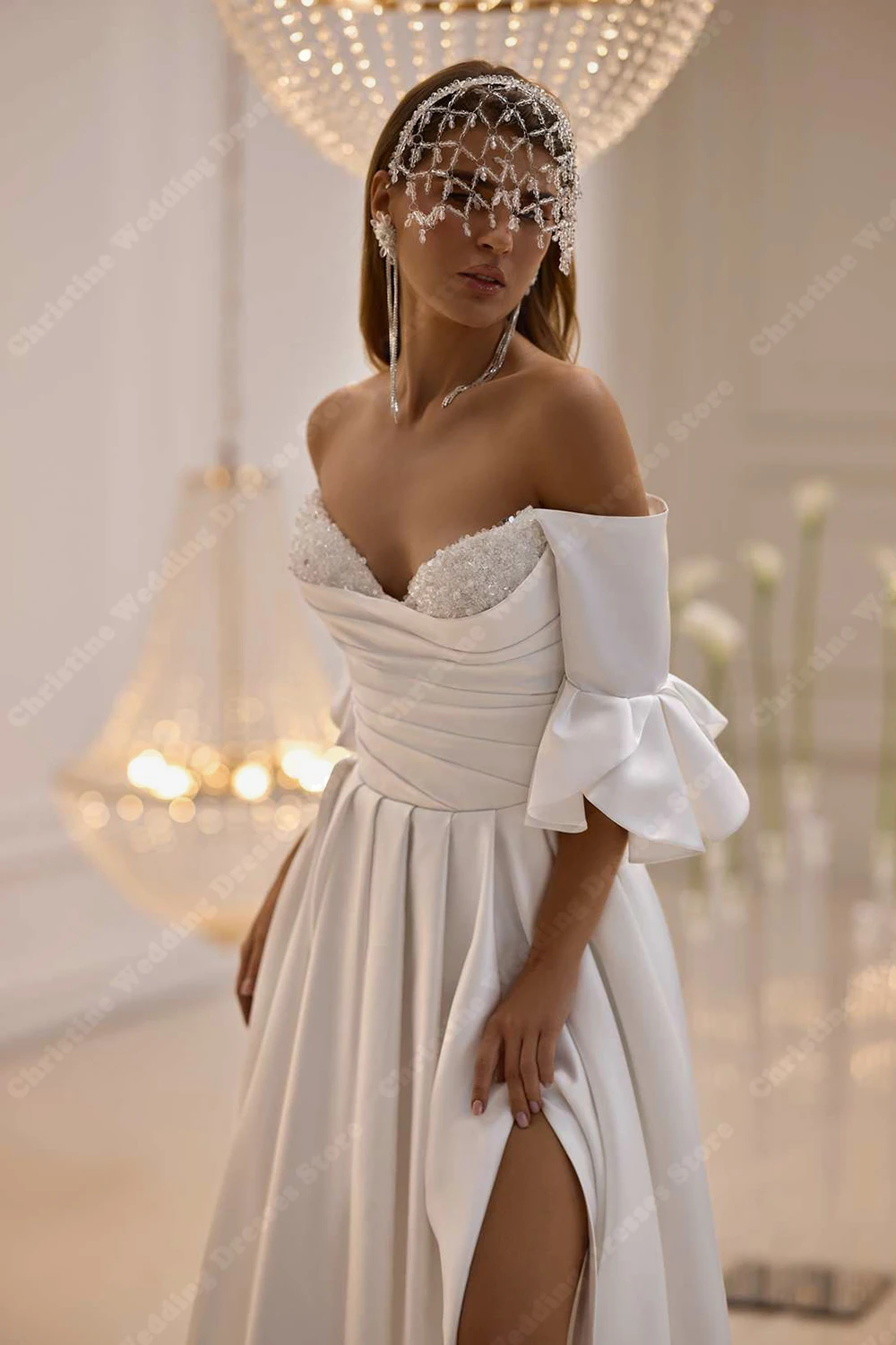 Robe De mariée trapèze brillante, épaules dénudées, sans manches, dos nu, robe De fiançailles, Banquet, personnalisée