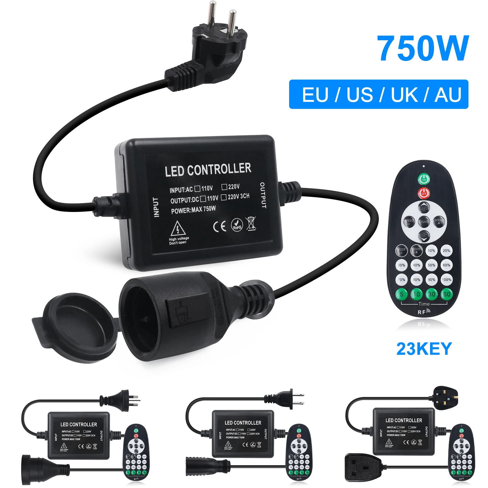 LED Controller 110V 220V 750W LED Dimmer Switch with 23Key RF Remote Control for LED Strip String Bulbs EU US UK Plug
