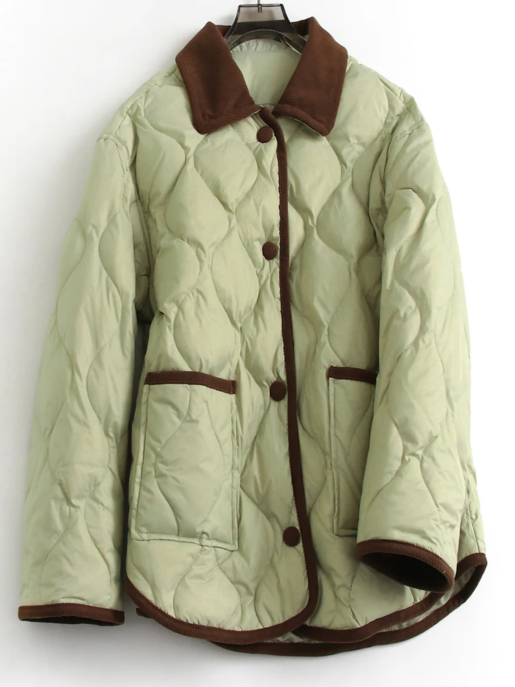 90% White Duck down Jacket Loose Fit Casual Women's Long Sleeve Stitched Front Collar Winter Coat H161 Commute Style