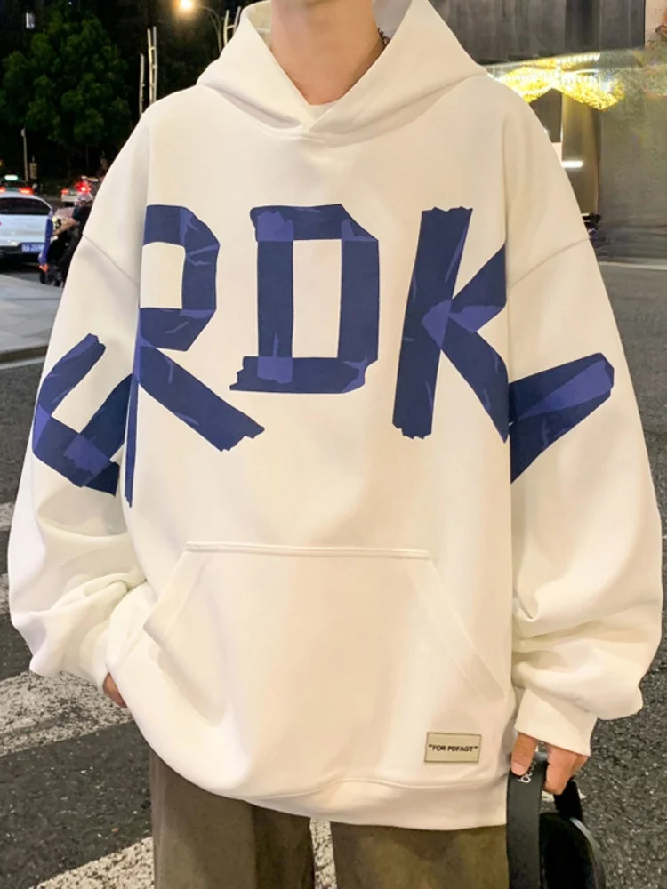 

Утепленная флисовая толстовка с капюшоном для мужчин, зимняя теплая спортивная куртка с буквенным принтом, повседневная свободная молодежная модная верхняя одежда