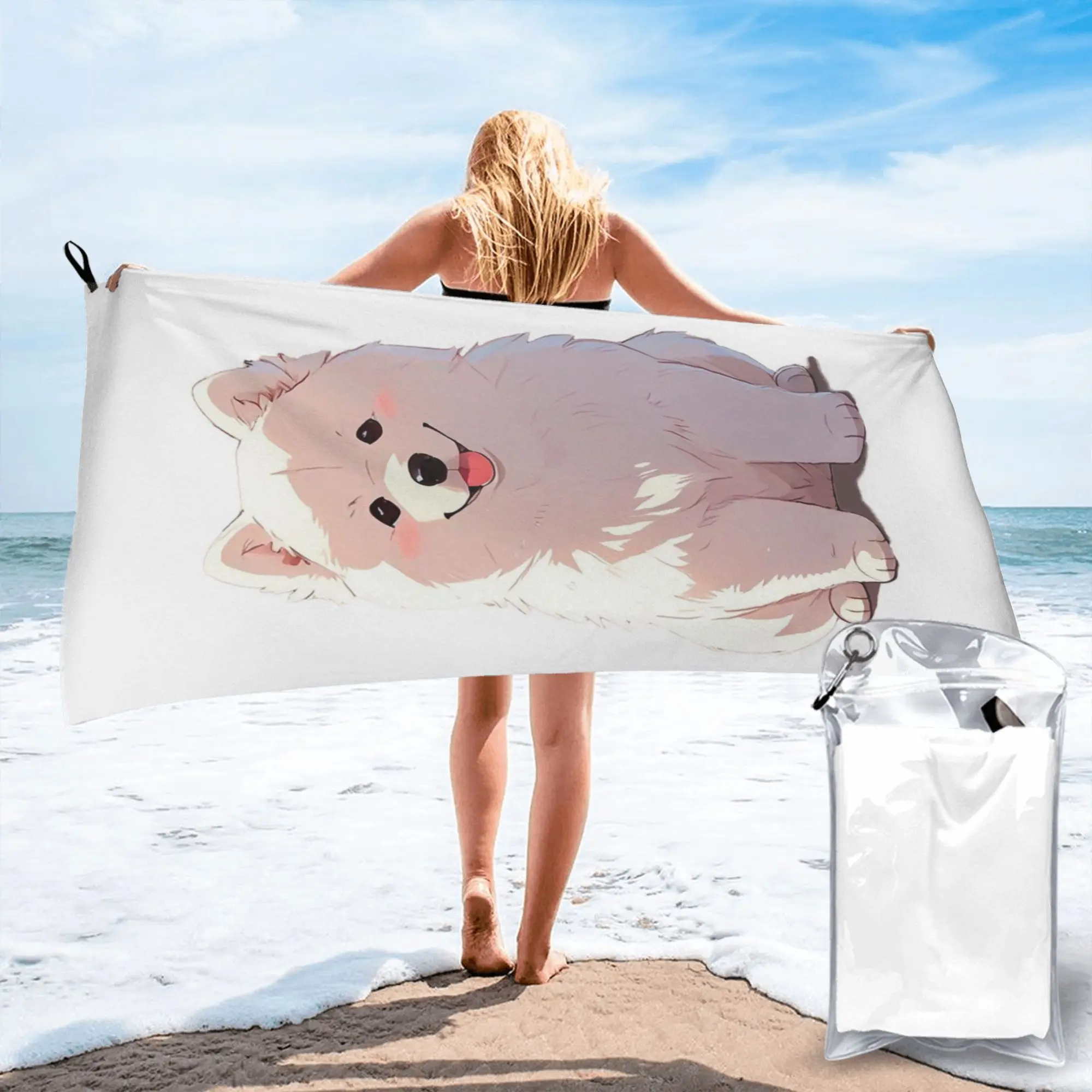 Cartoon style cute Samoyed Beach Towel Soft Microfiber Quick Dry Absorbent Quick Towels For Pool