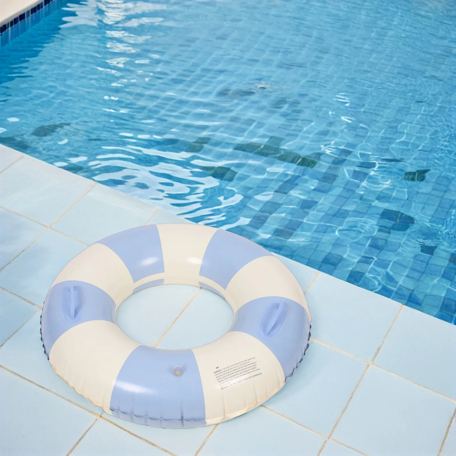 

Striped Swim Ring 90# Blue PVC Double Handles Inflatable Adult Water Float Pool Floatie Round Tube Beach Summer Holiday