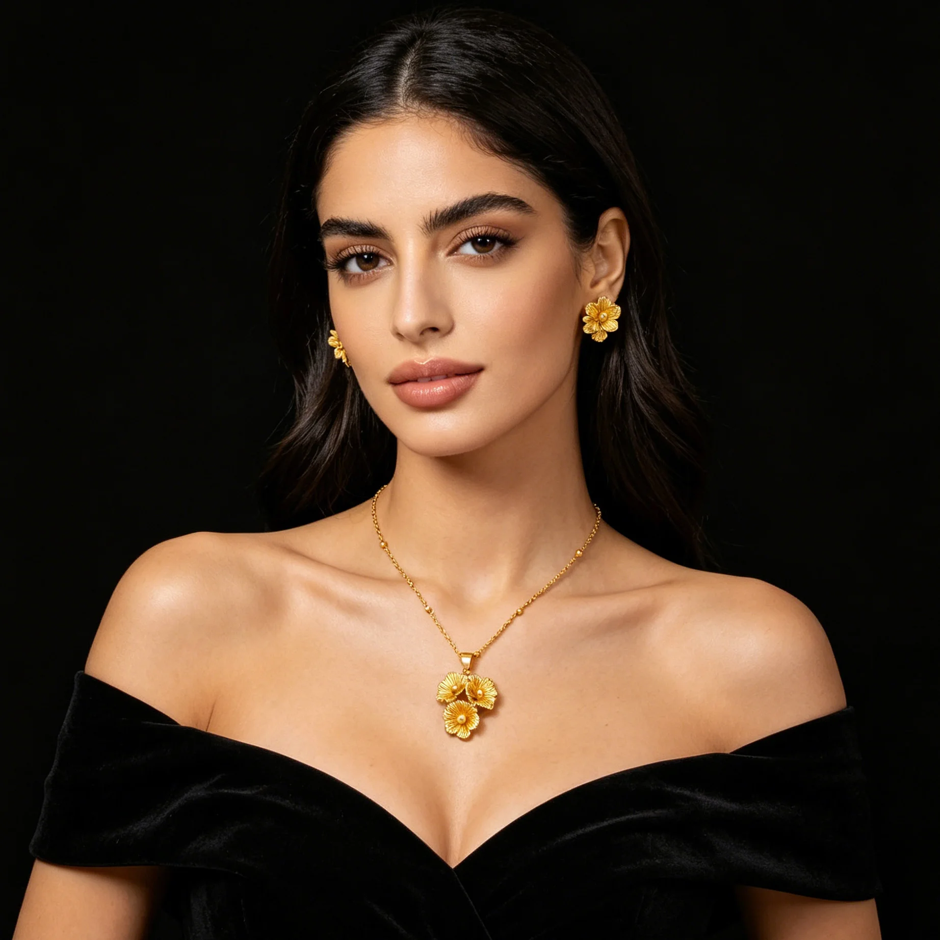 Dubai Blumen-Schmuckset Halskette Ohrringe Armband und Ring Damen-Accessoires Perfekt für Hochzeiten Geschenke und Großhandel – Detail 14
