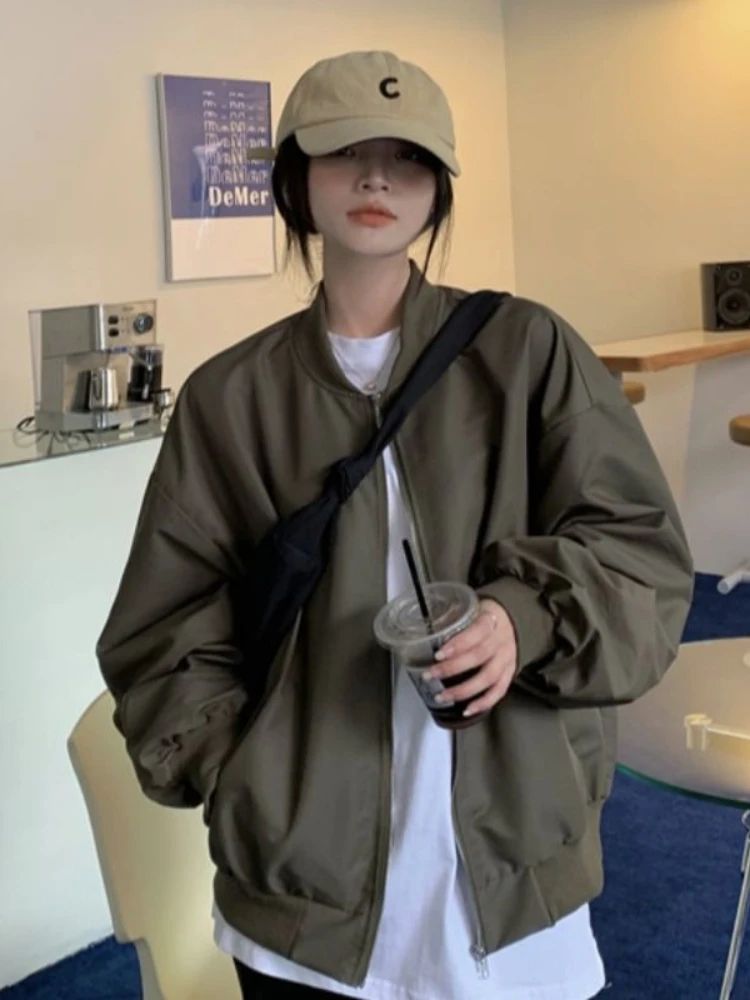 Solid Jackets Women Baggy Retro Fashion Simple Spring Leisure Korean Style Ins Ulzzang All-match Design Streetwear Girls Daily