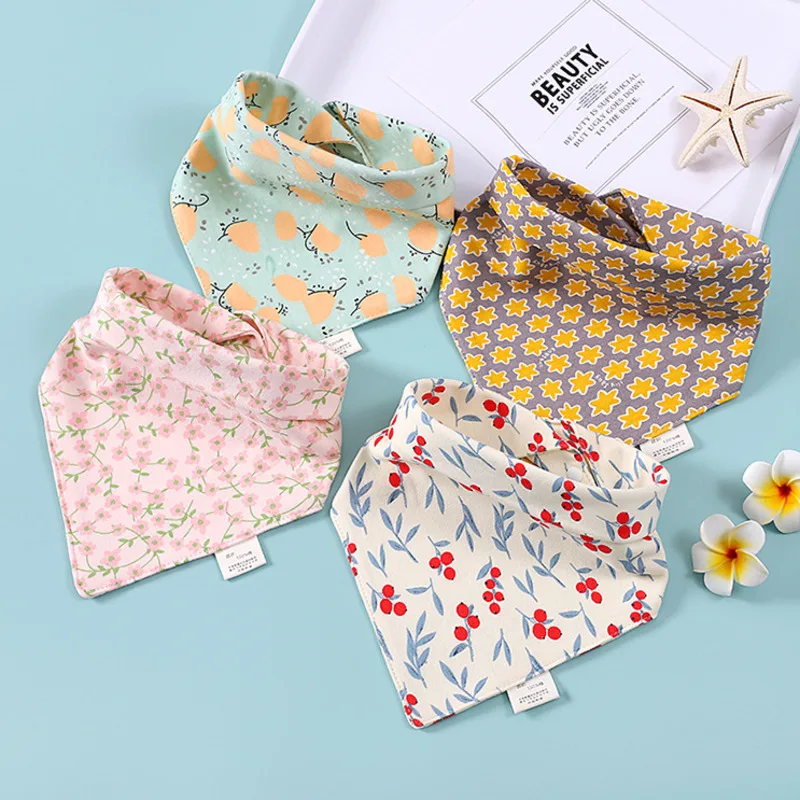 

Baby Bibs Triangle Double Babies Accessories Newborn For Children Cotton Cartoon Print Saliva Towel Burp Cloths Bandana Bibs