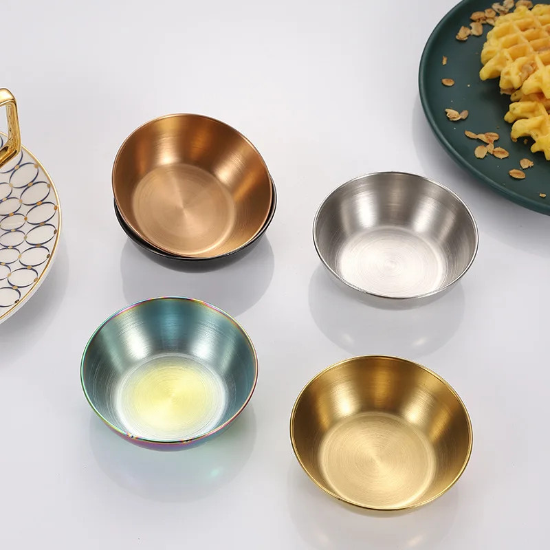 

2/4pcs Stainless Steel Golden Sauce Dishes Appetizer Seasoning Serving Dishes Sets Plates Kitchen Tableware pink Tray Spice