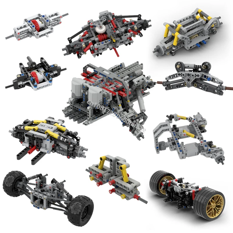 Technical MOC Adjustable Suspension Width Steering and Differential Drive Building Blocks Cars Steering Chassis DIY Bricks Toys