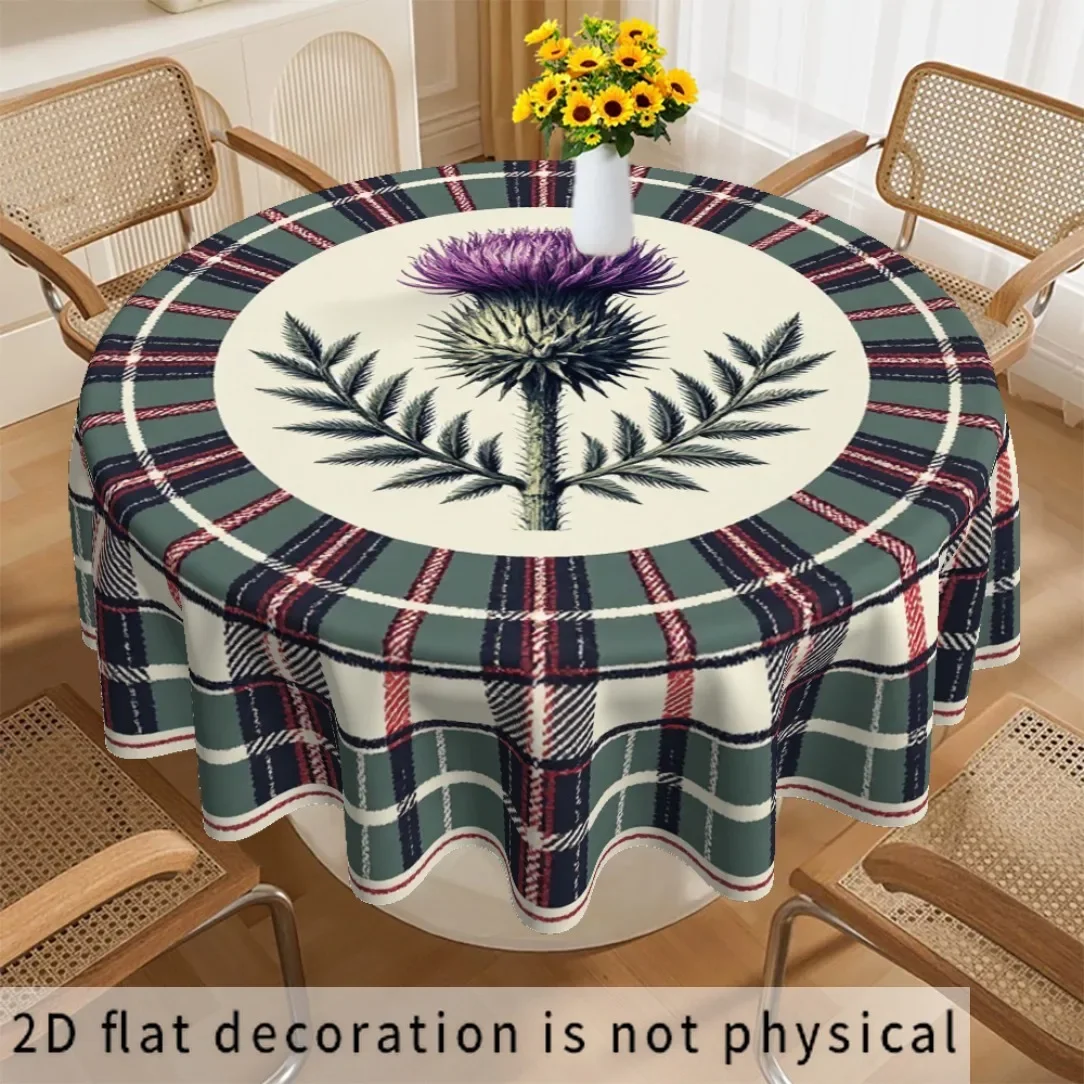 flat tableclothScottish-themed tablecloth featuring thistle flowers and herringbone pattern,suitable for Saint Patrick's Dayxzj