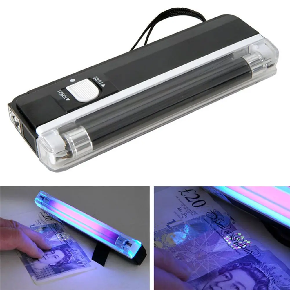 Tube Bulb LED Device Light Handheld Battery 6V Flashing UV Money Detector Ultraviolet Lamp Portable