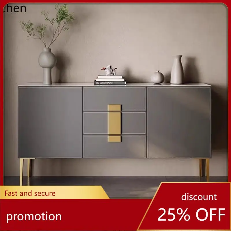 

CZ High-End Wall-Mounted Saddle Leather Sideboard Dining Storage Cabinet Rock Slab Entryway Cabinet