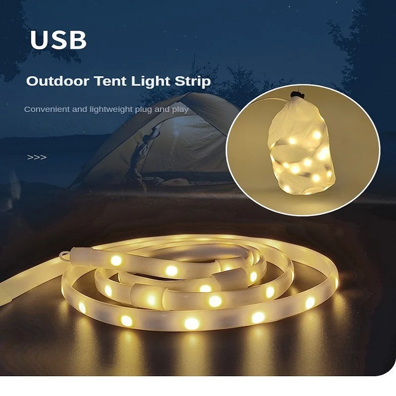 Outdoor Camping LED Tent Light Strip, Waterproof, Portable USB Power Supply for Hiking, Garden, Party Decoration