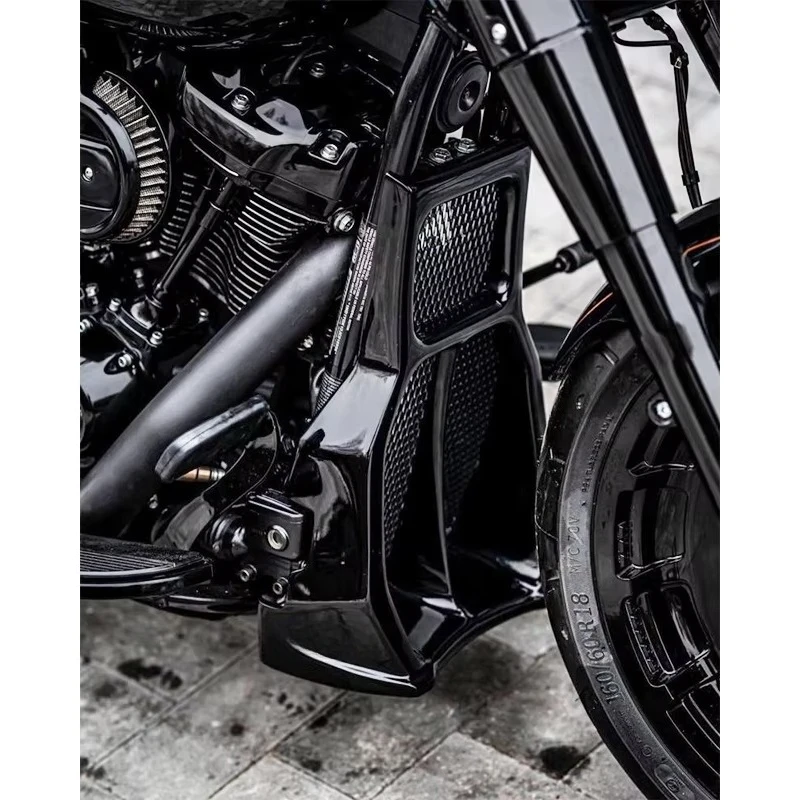 Custom Style Vivid Black HD 2018-2024 Softail Motorcycle Fairing Spoiler Kit Including Radiator Cover
