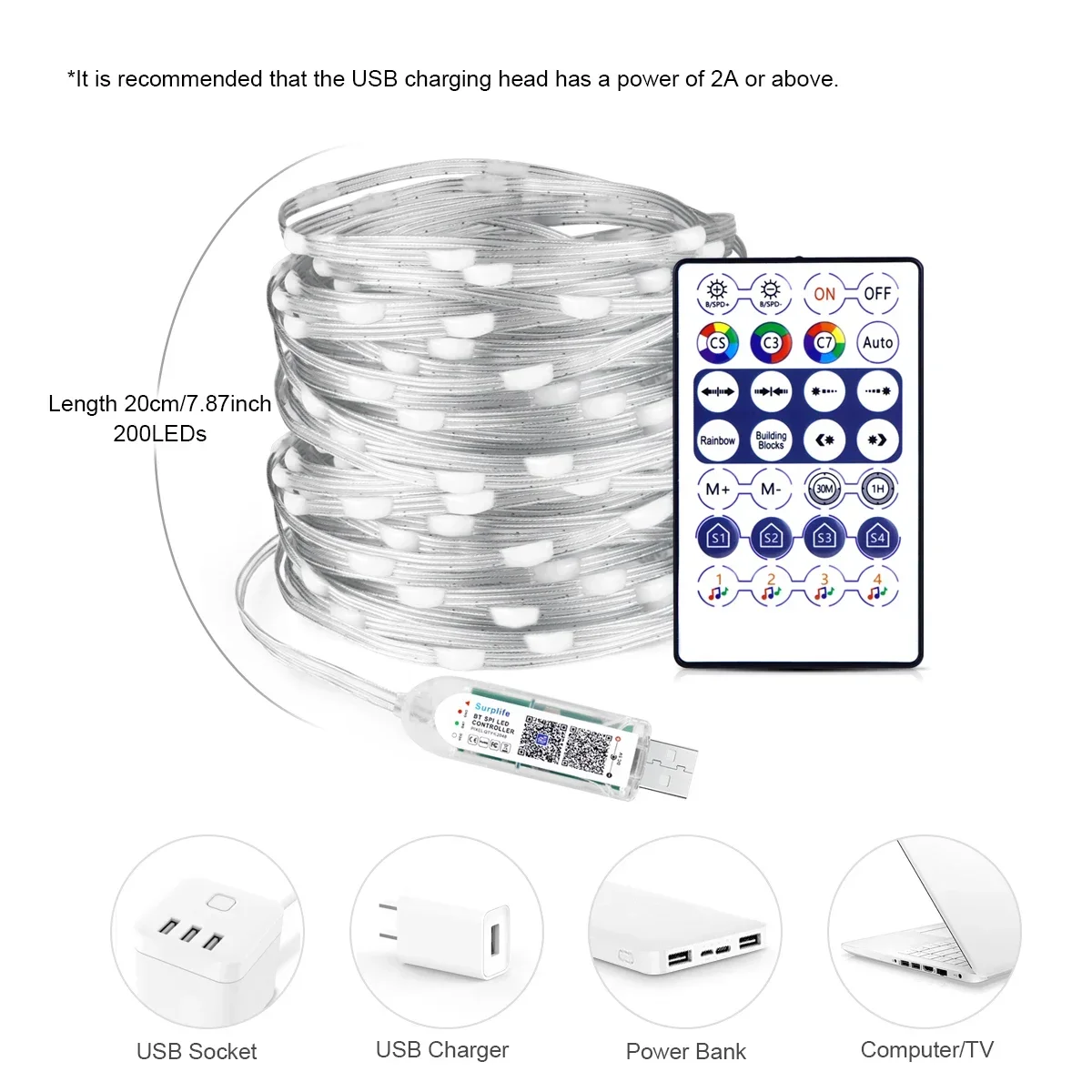 ไฟ LED RGB 20M หลอดไฟประดับแบบสายนางฟ้าบลูทูธพู่ห้อยต้นคริสต์มาสงานแต่งงานกลางแจ้งสวนห้องนอนตกแต่งปีใหม่ LED พวงมาลัย