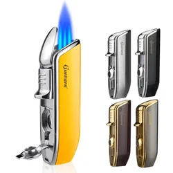 GUEVARA Butane Torch Cigar Lighter With Punch High Quality Windproof  Cigarette Lighters Triple Jet Flame Refillable