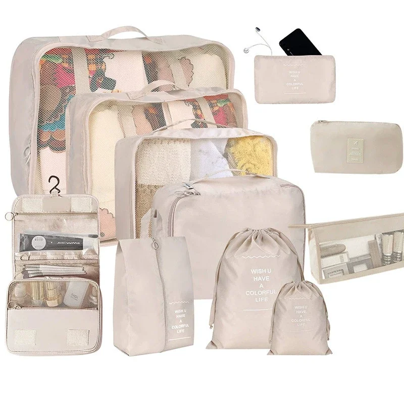 9Pcs/Set Travel Clothes Storage Bags Digital Toiletries Shoes Organizer Bag Dormitories Clothing Sorting Bags Packing Cubes Bags