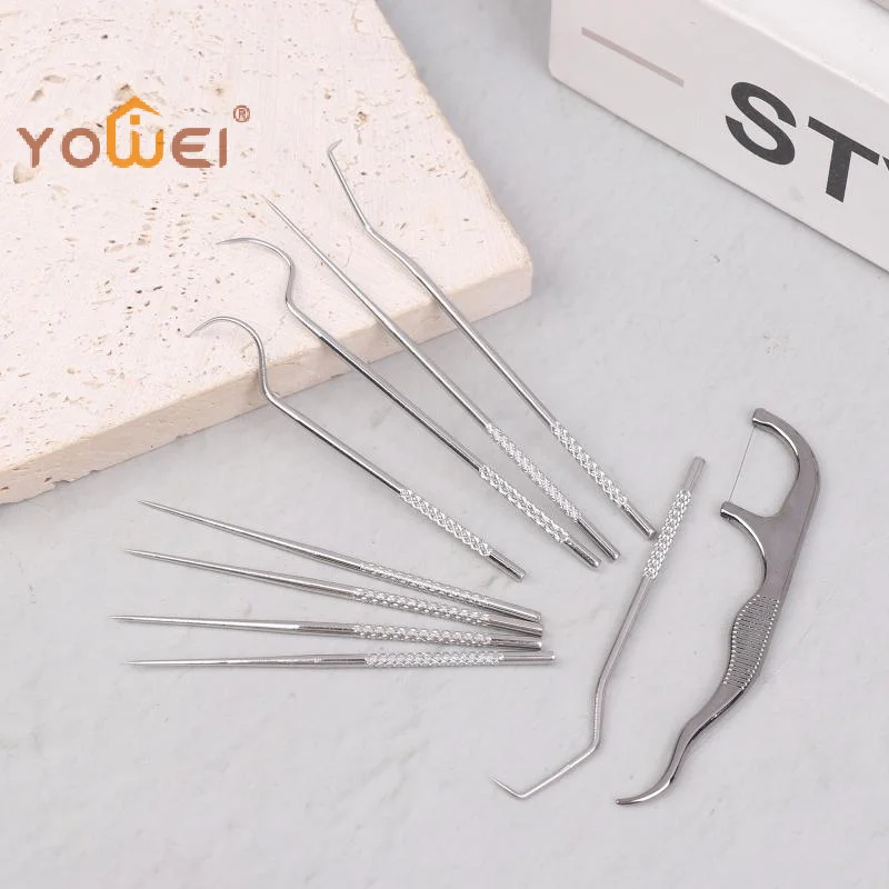 1set-Stainless Steel Toothpick Sets Portable Floss Reusable Toothpicks Tooth Tartar Removal Cleaning Kit With Keychain Holder