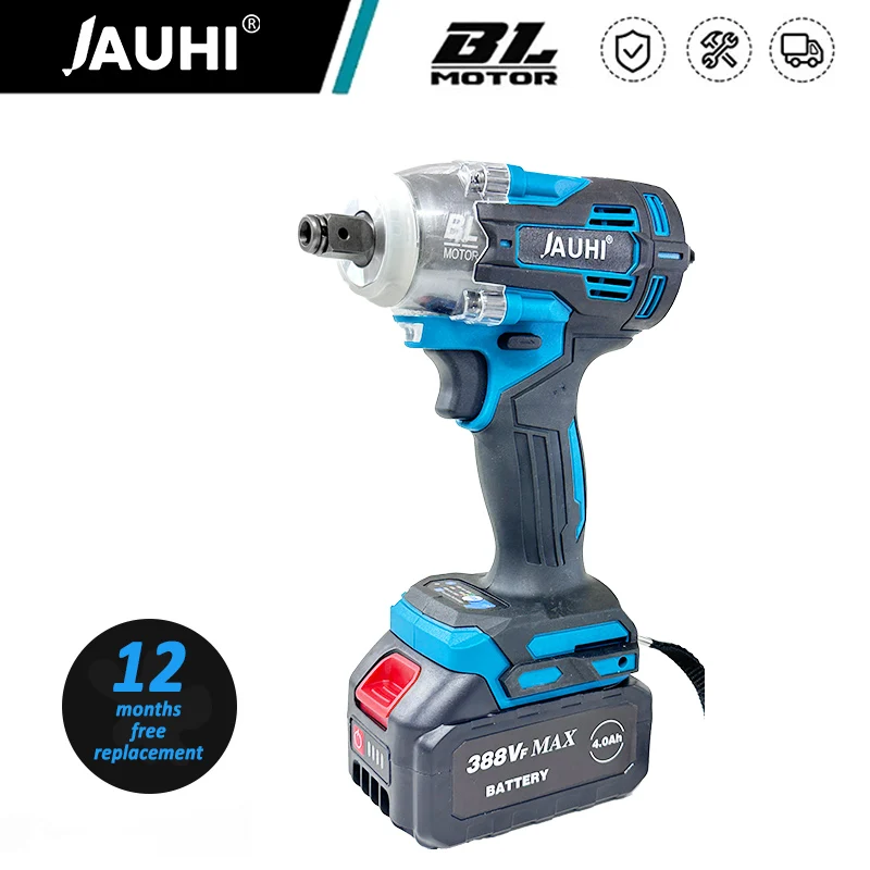 JAUHI 520N.M Brushless Cordless Electric Impact Wrench 1/2 inch Socket Wrench Power Tools Rechargeable For Makita 18V Battery