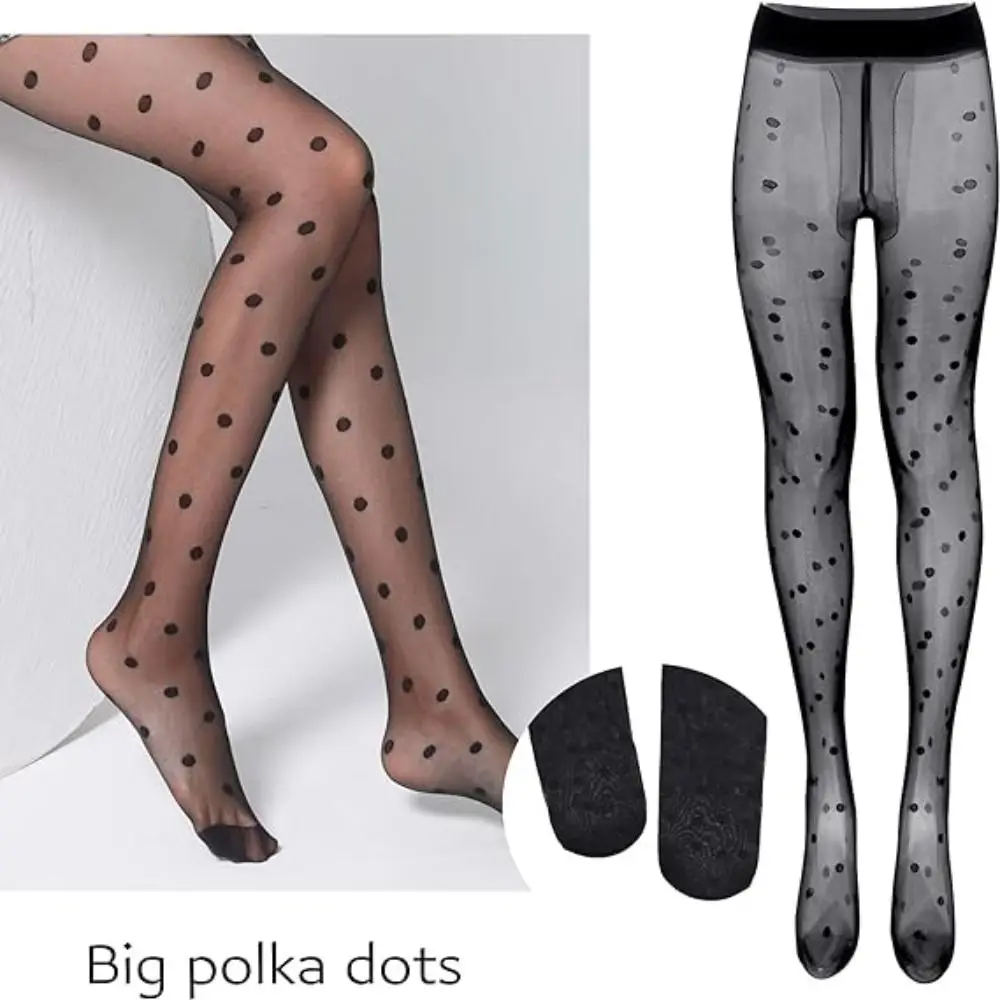 Sexy Elastic Pantyhose Sheer Polka Dots Thin Tights High Waisted Breathable Silk Stockings Women