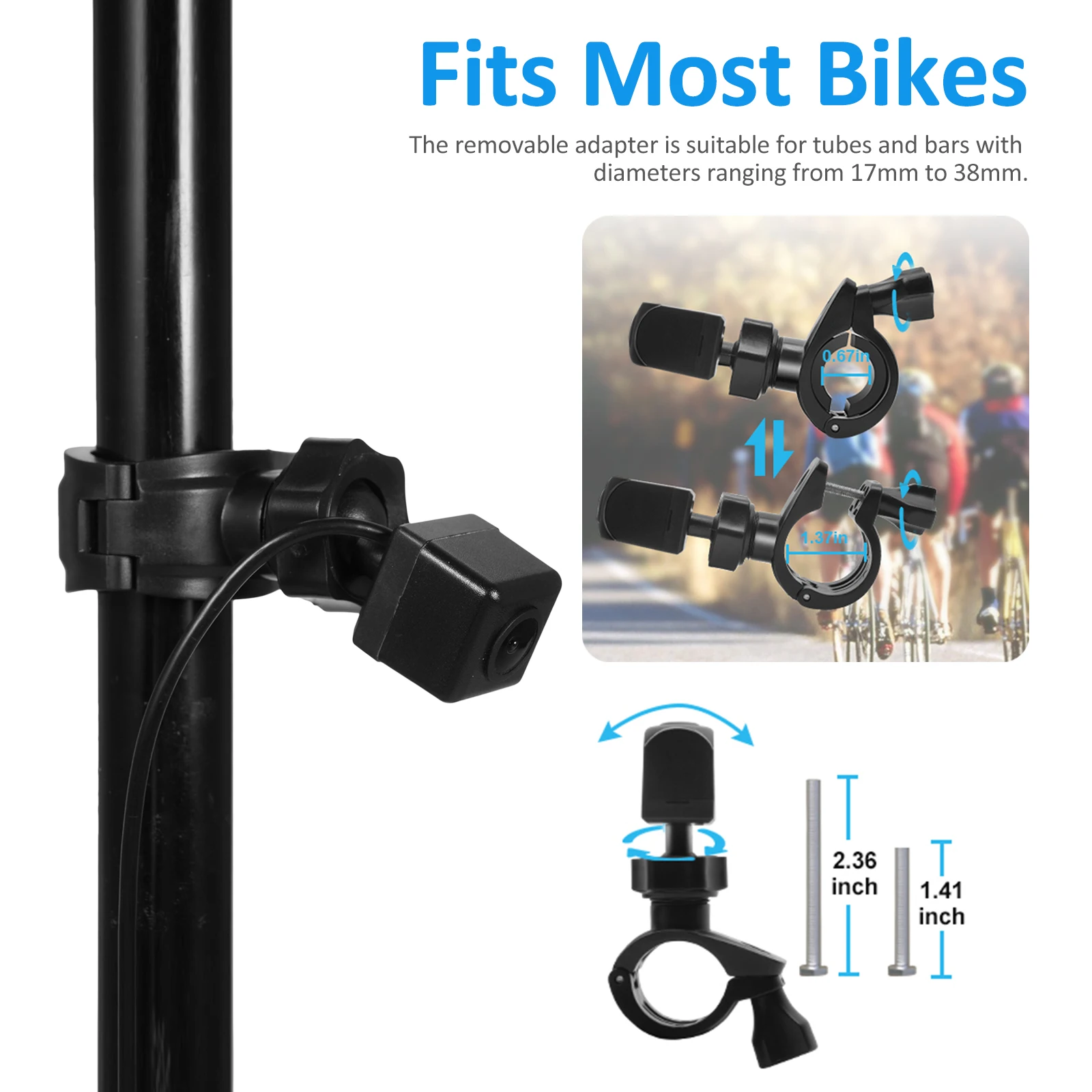 Handlebar Bike Mirror Bicycle Rear View Camera with 4.3\'\' Screen Night Vision Function 150° Wide Angle View Adjustable Bracket