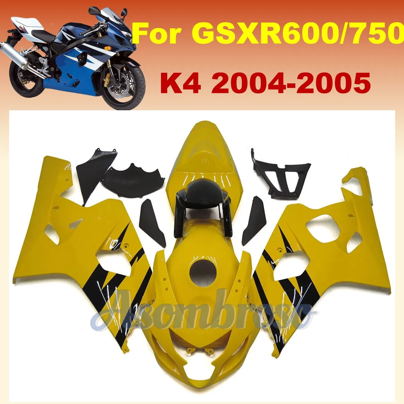 

Abs Injection Fairing Kit For GSXR600 750 2004 2005 GSXR750 04 05 K4 GSXR 600 Yellow Black Sportbike Fairings + Tank Cover
