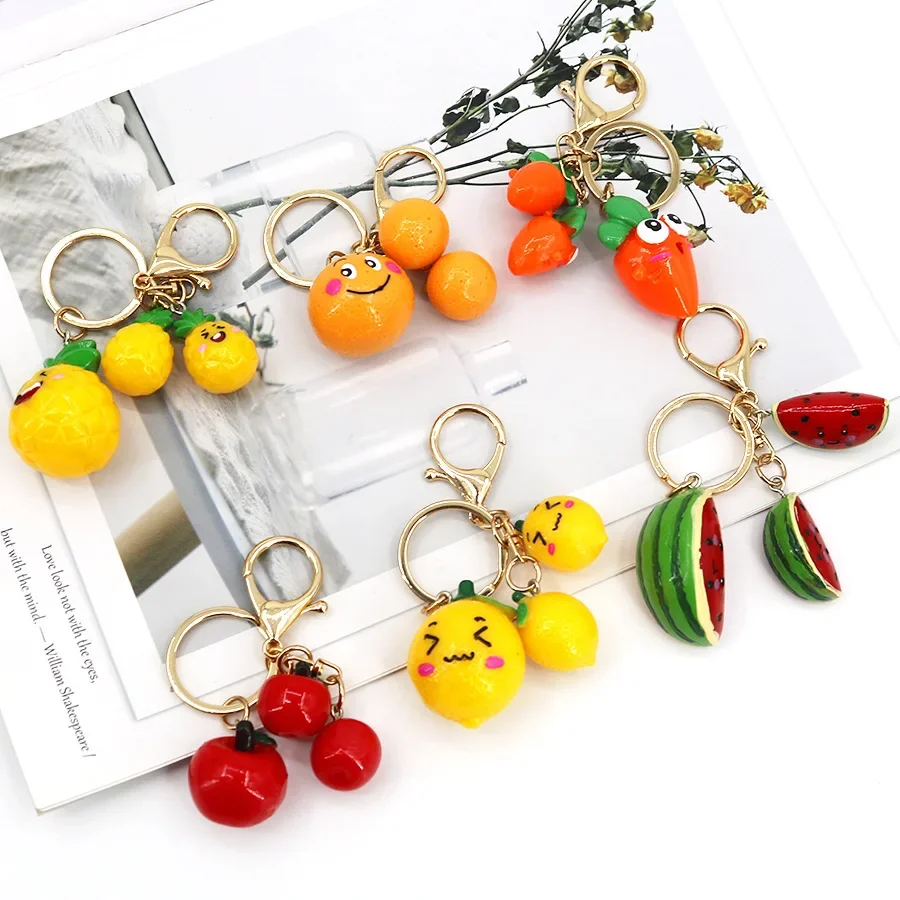 Summer Hot-Selling Fruit Series Keychains, Cute Fruit Charms with Lemon, Watermelon, Pineapple, Orange, and Durian